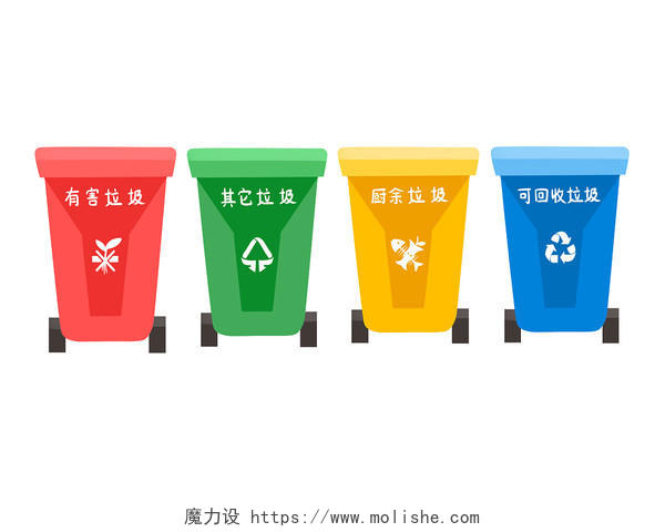 彩色手绘卡通垃圾桶垃圾分类环保元素PNG素材